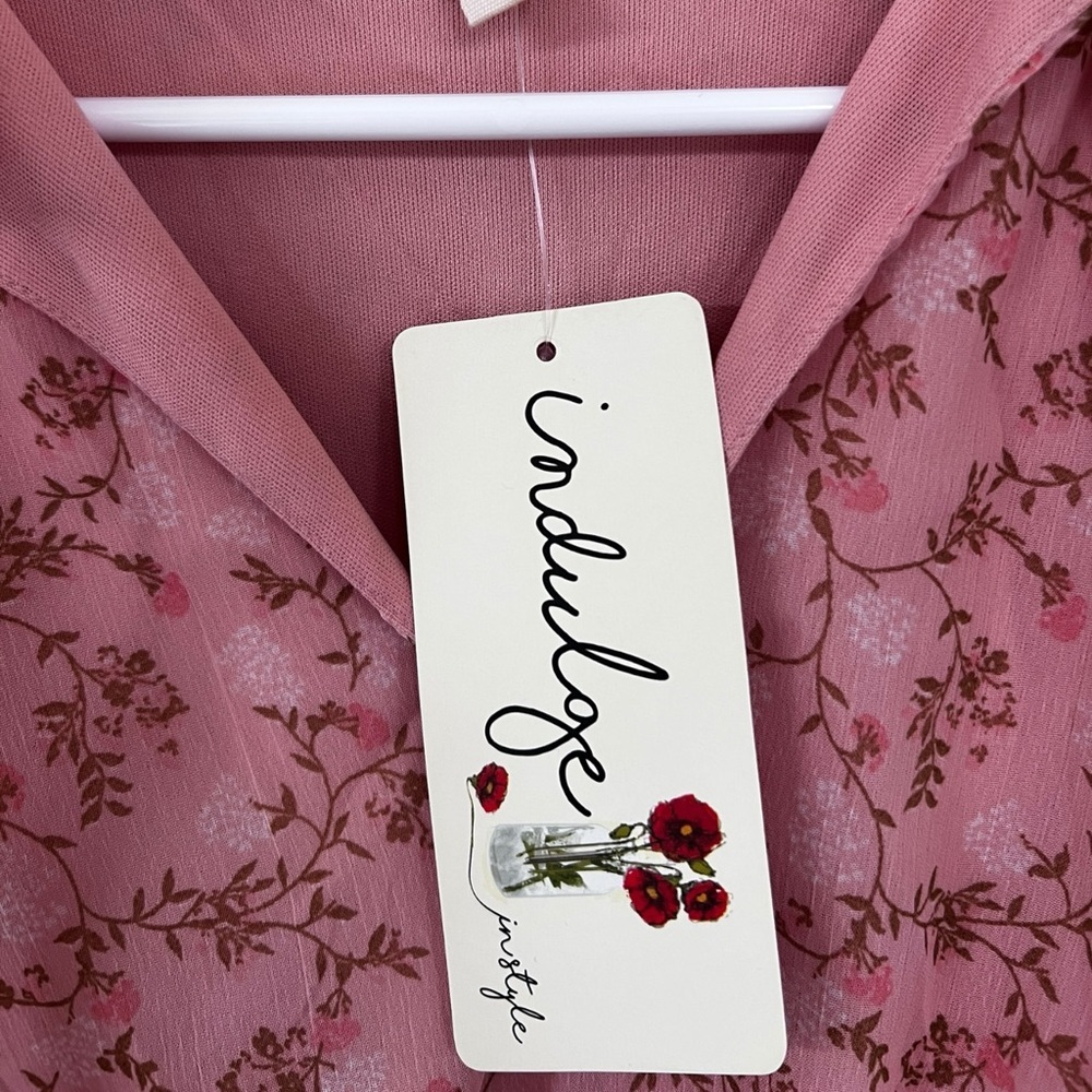 NWT Indulge Blush Floral Ruffle Blouse - Picture 2 of 4
